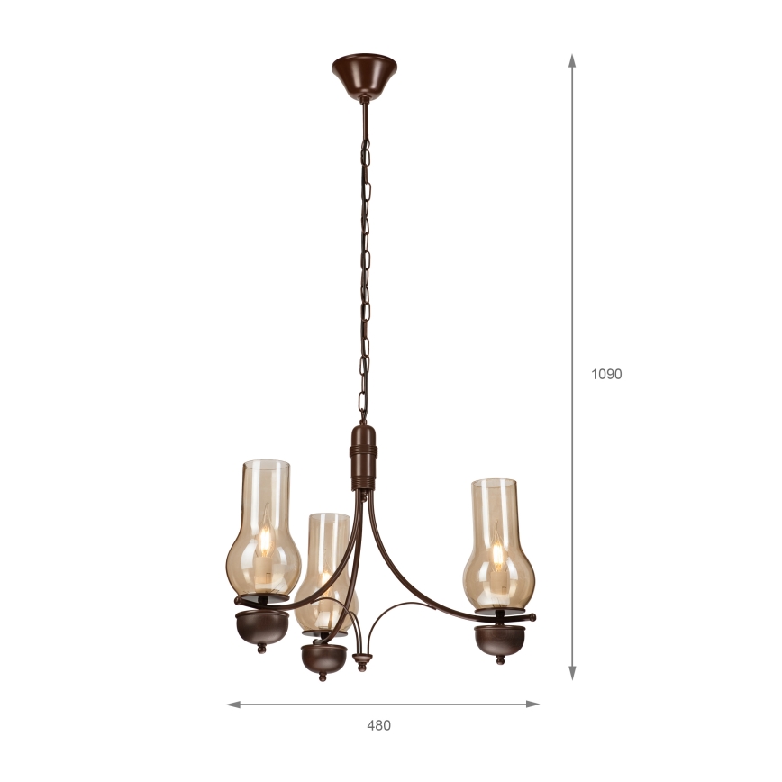 Brilagi - Chandelier on a chain COTTAGE 3xE14/40W/230V oak/brown