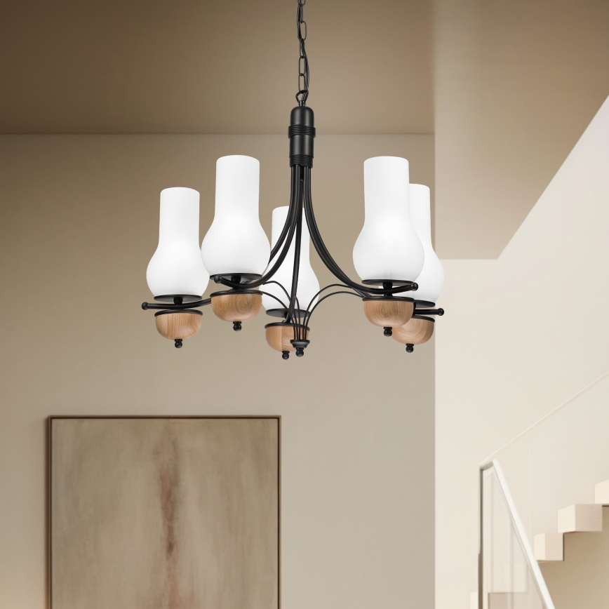 Brilagi - Chandelier on a chain COTTAGE 5xE14/40W/230V beech/white
