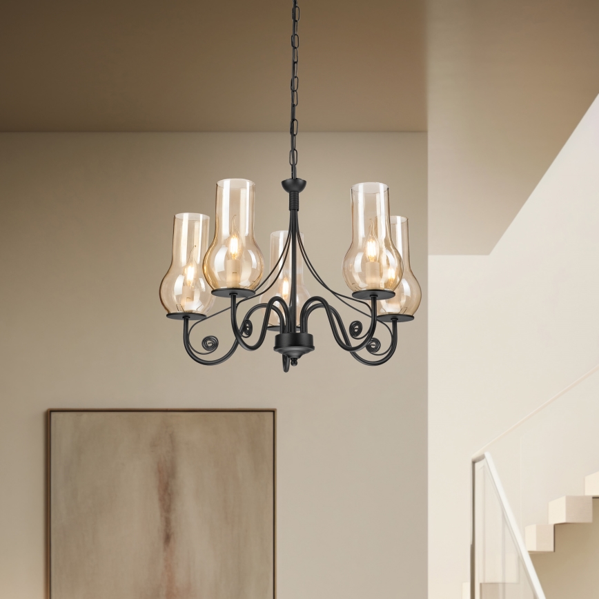 Brilagi - Chandelier on a chain COTTAGE 5xE14/40W/230V black/brown