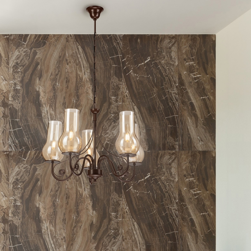 Brilagi - Chandelier on a chain COTTAGE 5xE14/40W/230V brown