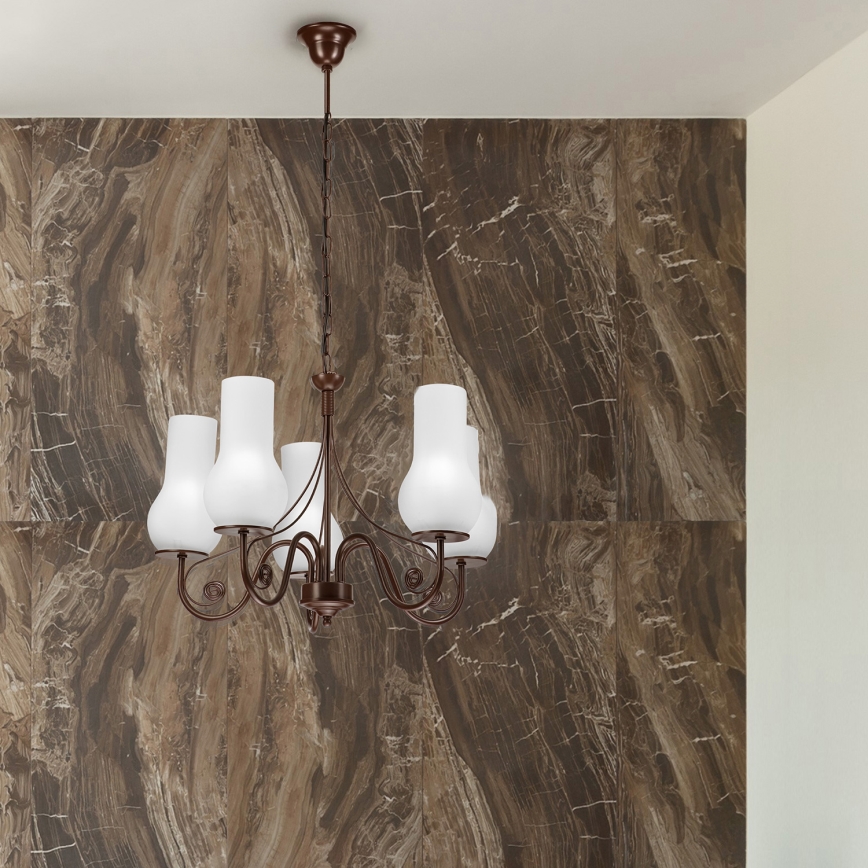 Brilagi - Chandelier on a chain COTTAGE 5xE14/40W/230V brown/white