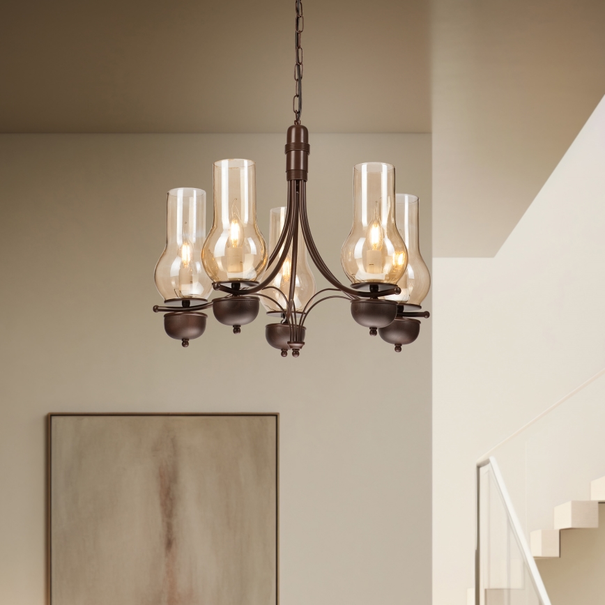 Brilagi - Chandelier on a chain COTTAGE 5xE14/40W/230V oak/brown