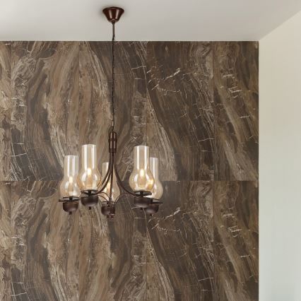 Brilagi - Chandelier on a chain COTTAGE 5xE14/40W/230V oak/brown