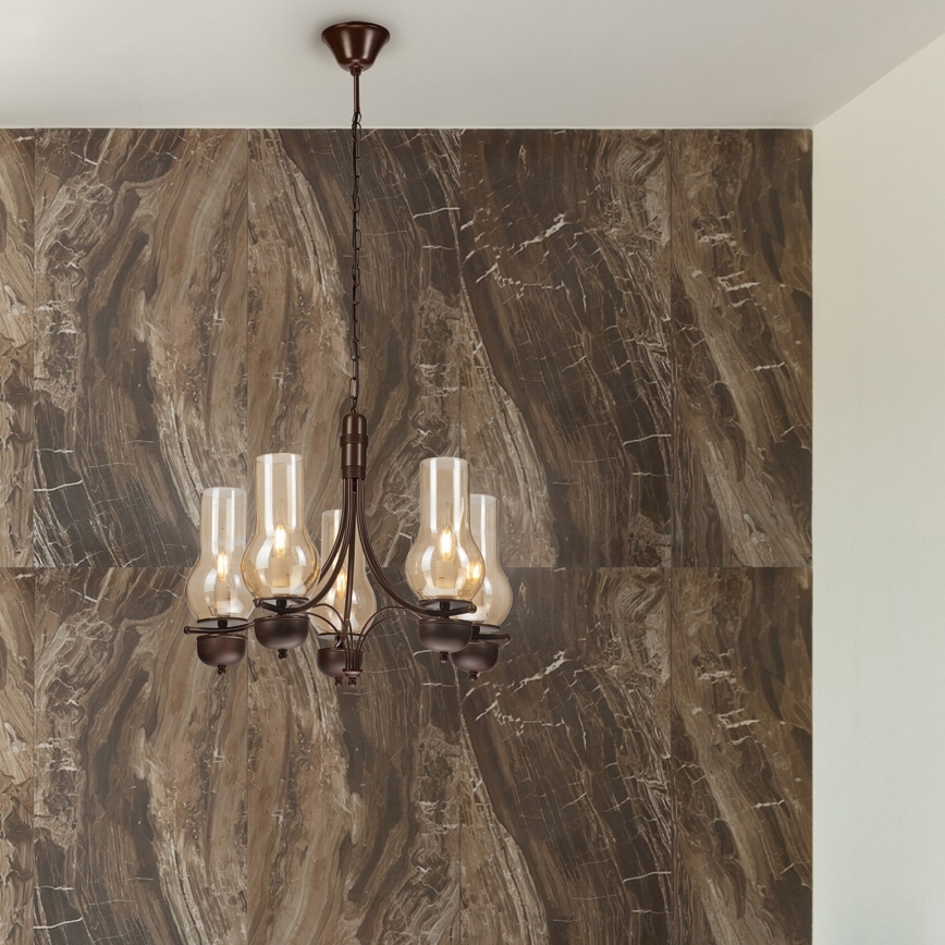 Brilagi - Chandelier on a chain COTTAGE 5xE14/40W/230V oak/brown