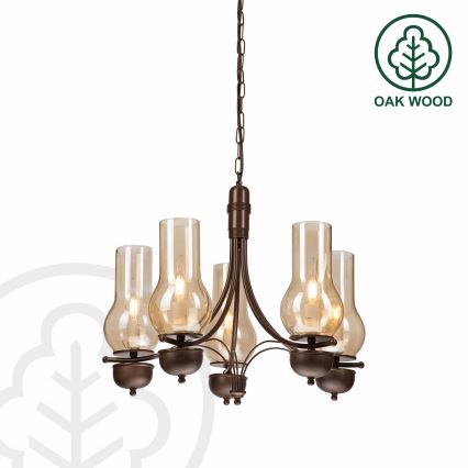 Brilagi - Chandelier on a chain COTTAGE 5xE14/40W/230V oak/brown