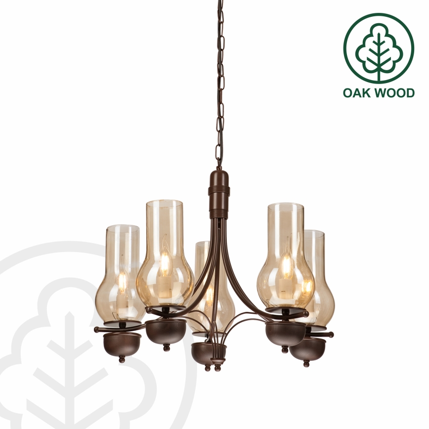 Brilagi - Chandelier on a chain COTTAGE 5xE14/40W/230V oak/brown