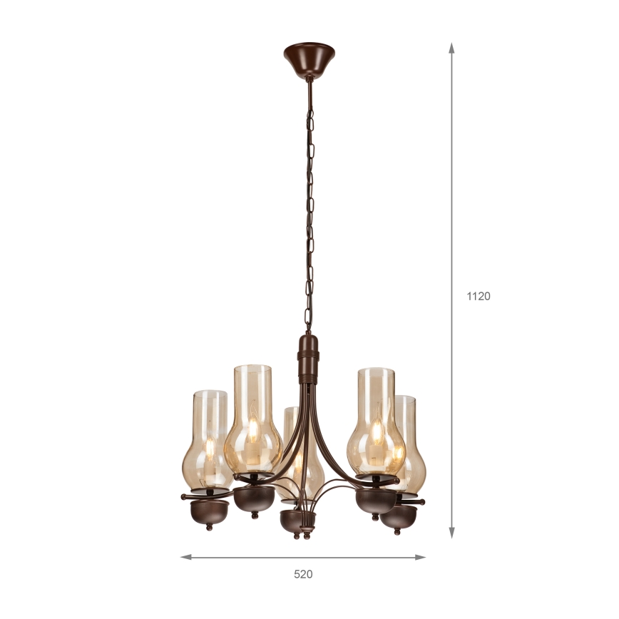 Brilagi - Chandelier on a chain COTTAGE 5xE14/40W/230V oak/brown