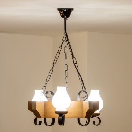 Brilagi - Chandelier on a chain QUEEN 3xE14/40W/230V beech/walnut