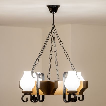 Brilagi - Chandelier on a chain QUEEN 4xE14/40W/230V beech/walnut