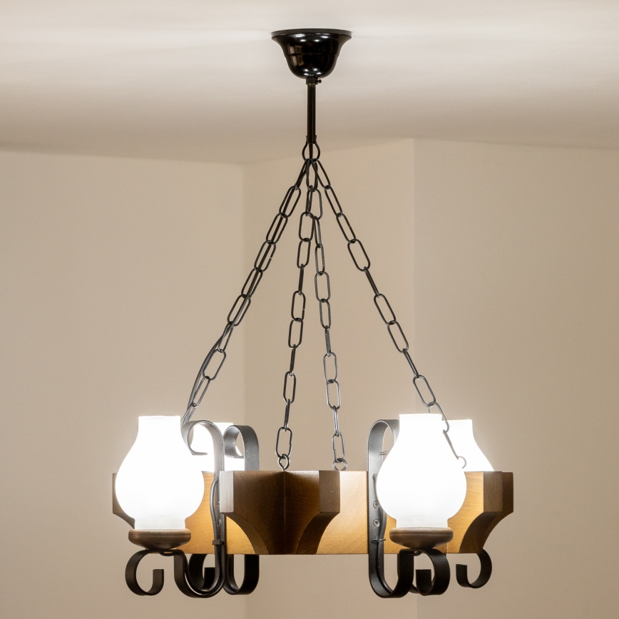 Brilagi - Chandelier on a chain QUEEN 4xE14/40W/230V beech/walnut