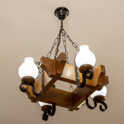 Brilagi - Chandelier on a chain QUEEN 4xE14/40W/230V beech/walnut