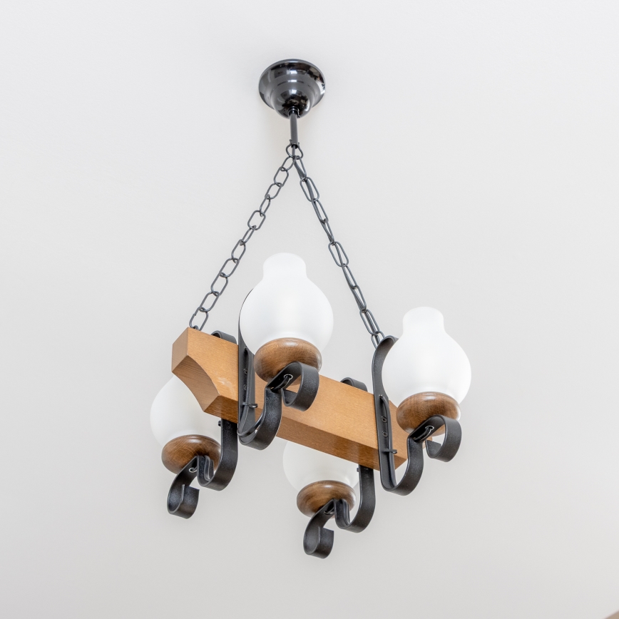 Brilagi - Chandelier on a chain QUEEN 4xE14/40W/230V beech/walnut