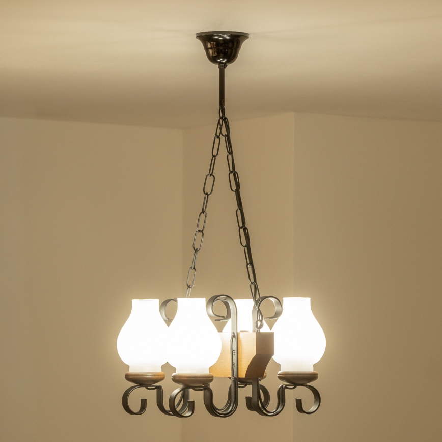 Brilagi - Chandelier on a chain QUEEN 4xE14/40W/230V beech/walnut