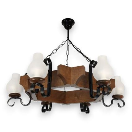Brilagi - Chandelier on a chain QUEEN 6xE14/40W/230V beech/walnut