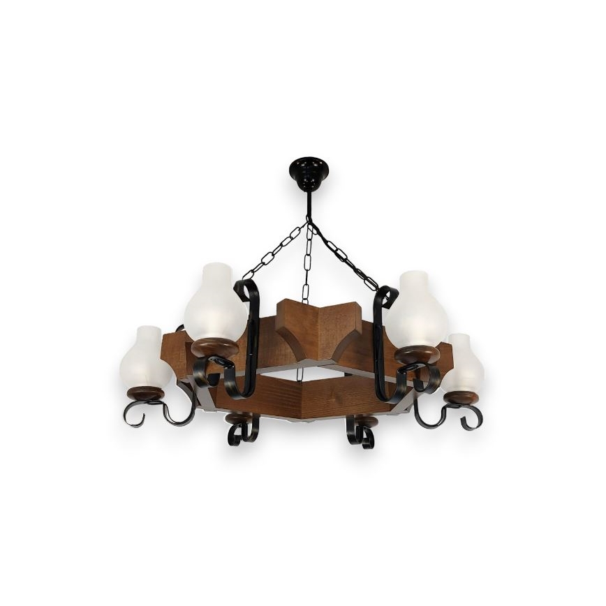 Brilagi - Chandelier on a chain QUEEN 6xE14/40W/230V beech/walnut