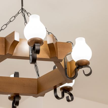 Brilagi - Chandelier on a chain QUEEN 6xE14/40W/230V beech/walnut