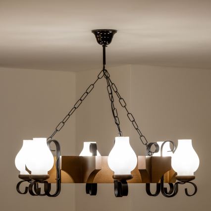 Brilagi - Chandelier on a chain QUEEN 6xE14/40W/230V beech/walnut