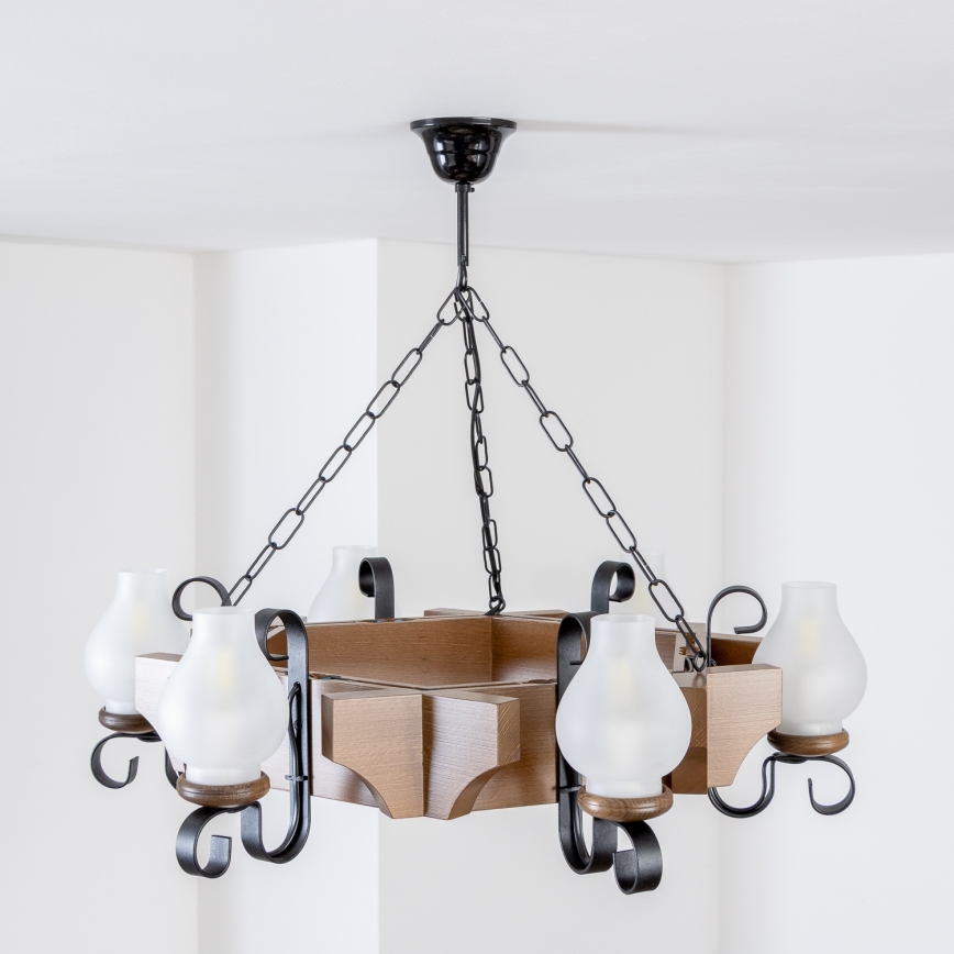 Brilagi - Chandelier on a chain QUEEN 6xE14/40W/230V beech/walnut