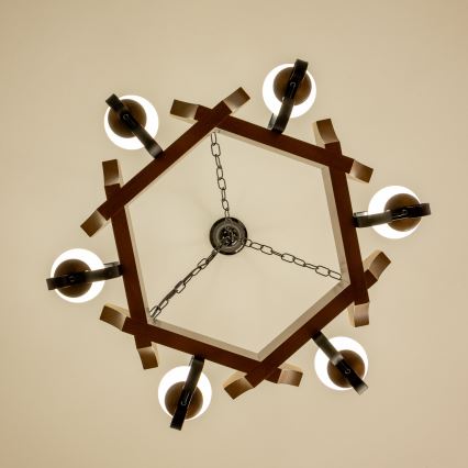 Brilagi - Chandelier on a chain QUEEN 6xE14/40W/230V beech/walnut