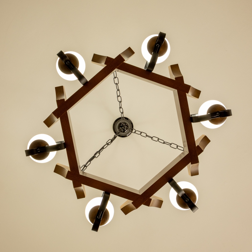 Brilagi - Chandelier on a chain QUEEN 6xE14/40W/230V beech/walnut