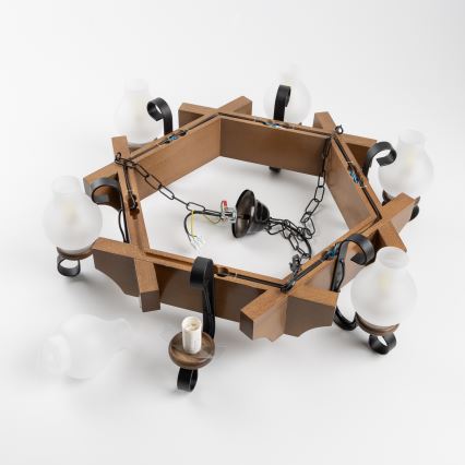 Brilagi - Chandelier on a chain QUEEN 6xE14/40W/230V beech/walnut