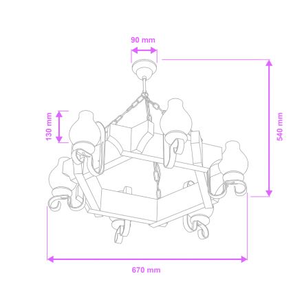 Brilagi - Chandelier on a chain QUEEN 6xE14/40W/230V beech/walnut