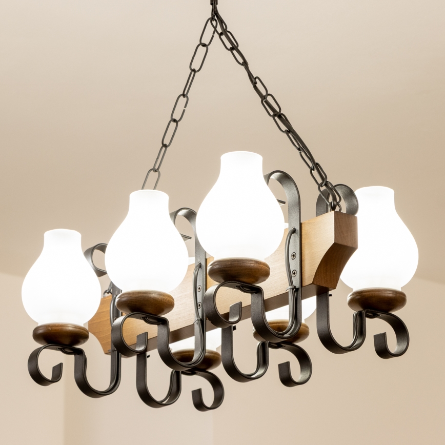Brilagi - Chandelier on a chain QUEEN 6xE14/40W/230V beech/walnut
