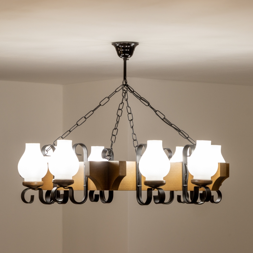 Brilagi - Chandelier on a chain QUEEN 8xE14/40W/230V beech/walnut