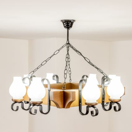 Brilagi - Chandelier on a chain QUEEN 8xE14/40W/230V beech/walnut