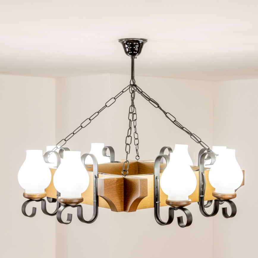 Brilagi - Chandelier on a chain QUEEN 8xE14/40W/230V beech/walnut