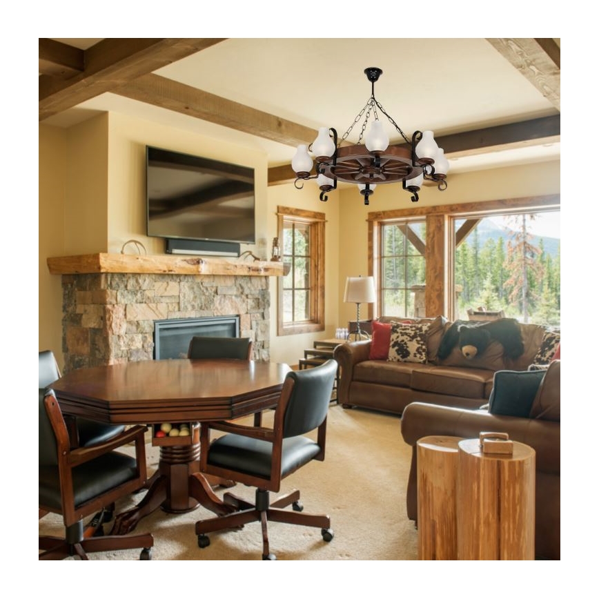 Brilagi - Chandelier on a chain ROATA 8xE14/40W/230V beech/walnut