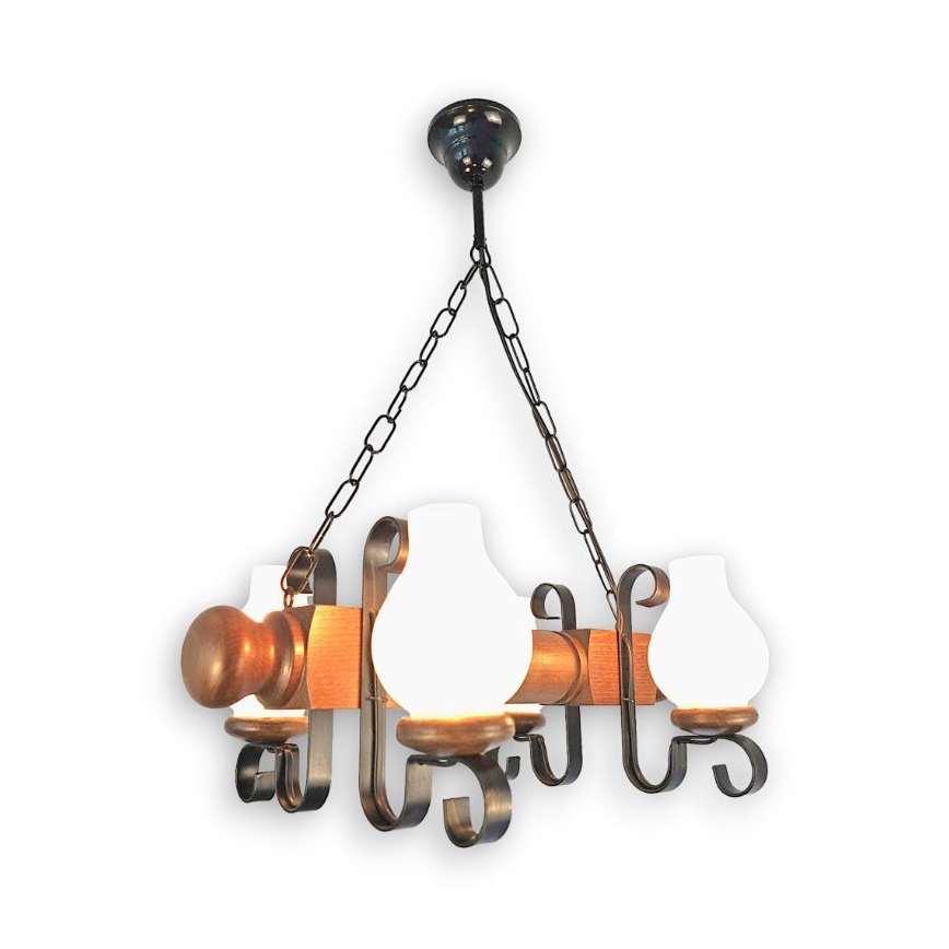 Brilagi - Chandelier on a chain RUSTIC 4xE14/40W/230V beech/walnut