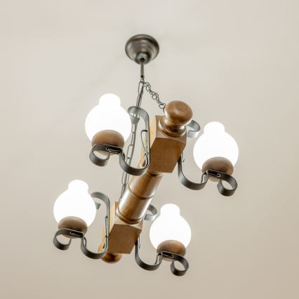 Brilagi - Chandelier on a chain RUSTIC 4xE14/40W/230V beech/walnut