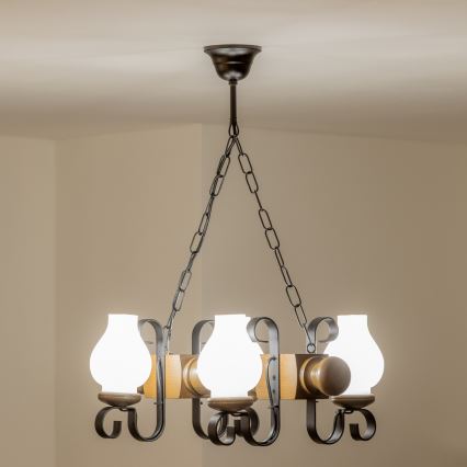 Brilagi - Chandelier on a chain RUSTIC 4xE14/40W/230V beech/walnut