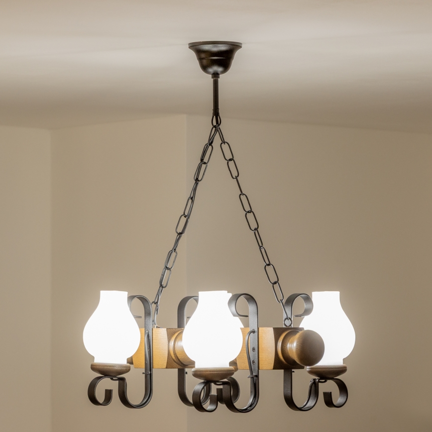 Brilagi - Chandelier on a chain RUSTIC 4xE14/40W/230V beech/walnut
