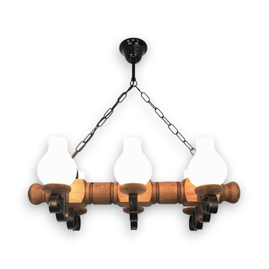 Brilagi - Chandelier on a chain RUSTIC 6xE14/40W/230V beech