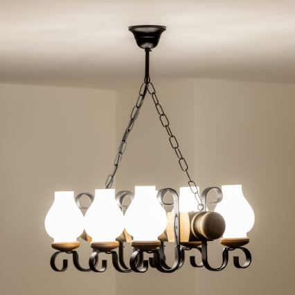 Brilagi - Chandelier on a chain RUSTIC 6xE14/40W/230V beech
