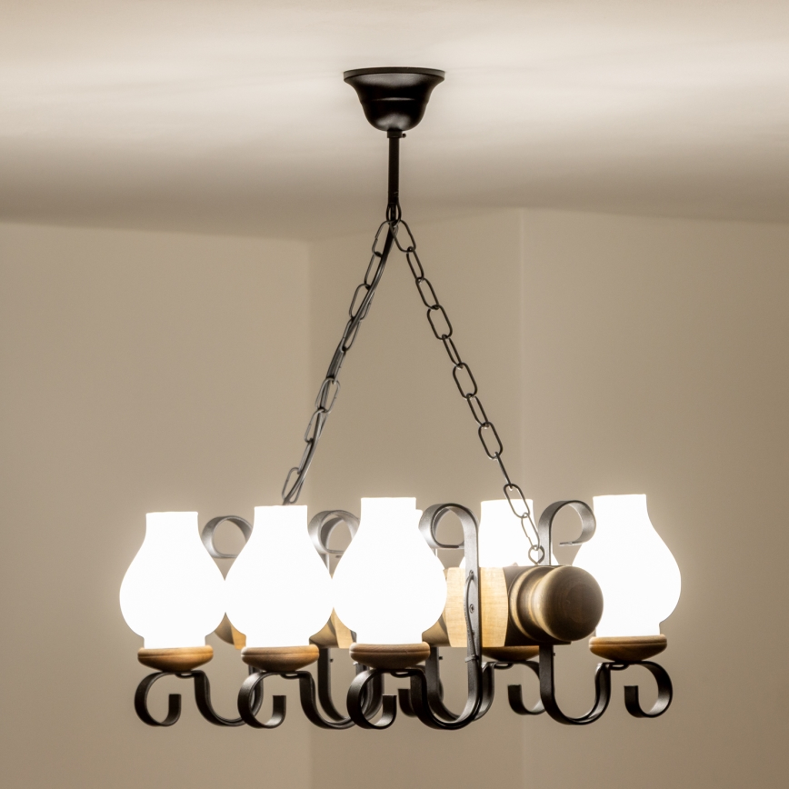 Brilagi - Chandelier on a chain RUSTIC 6xE14/40W/230V beech