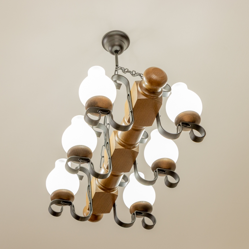 Brilagi - Chandelier on a chain RUSTIC 6xE14/40W/230V beech/walnut