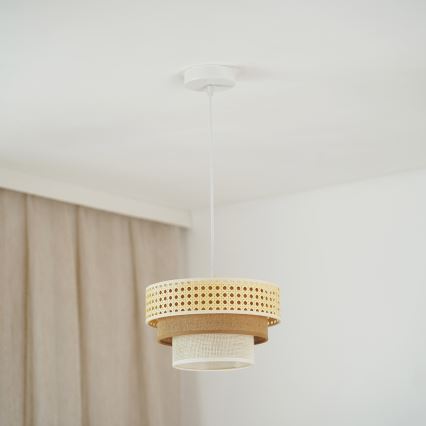 Brilagi - Chandelier on a string CEDAR LUNETA 1xE27/15W/230V d. 25 cm rattan/brown/creamy