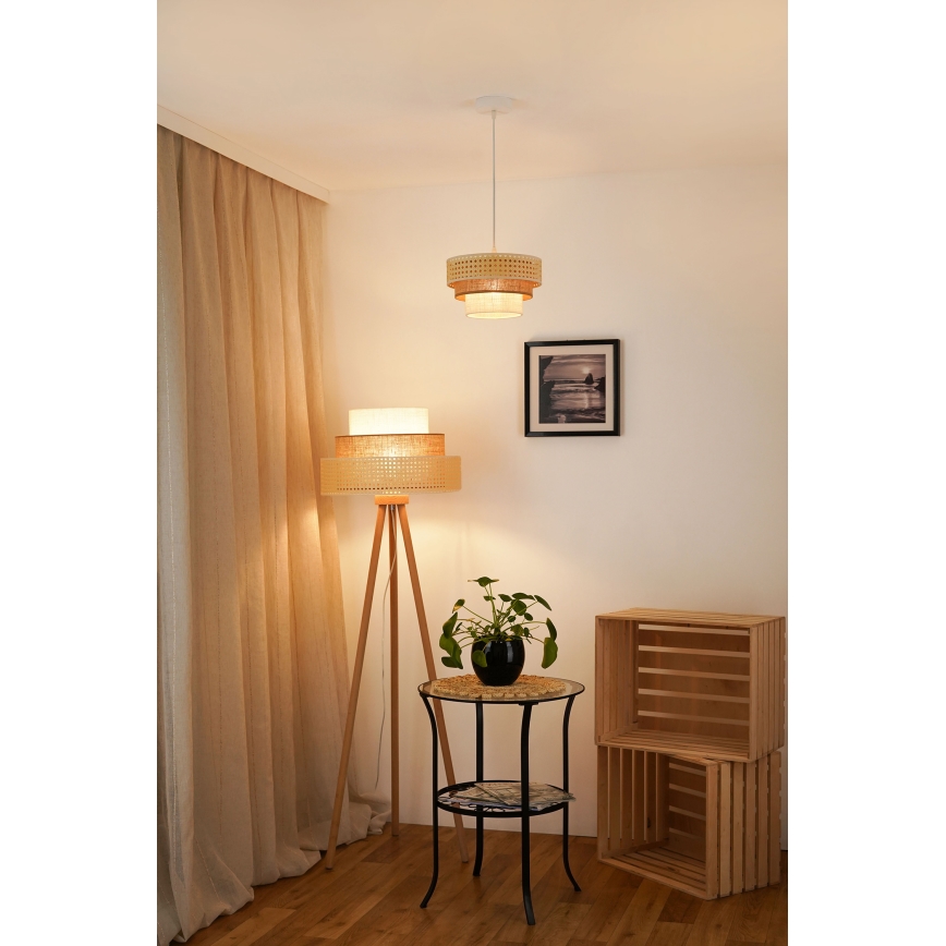 Brilagi - Chandelier on a string CEDAR LUNETA 1xE27/15W/230V d. 25 cm rattan/brown/creamy