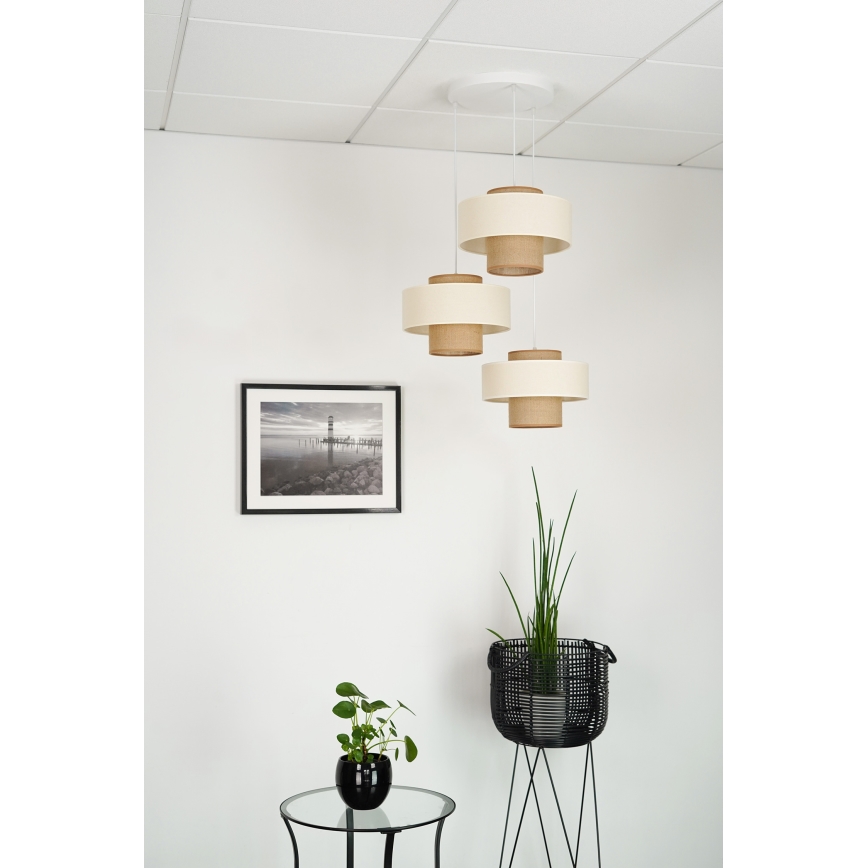 Brilagi - Chandelier on a string DALLAS 3xE27/15W/230V brown/creamy/white