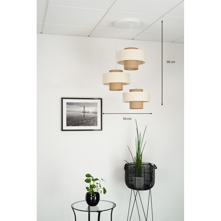 Brilagi - Chandelier on a string DALLAS 3xE27/15W/230V brown/creamy/white