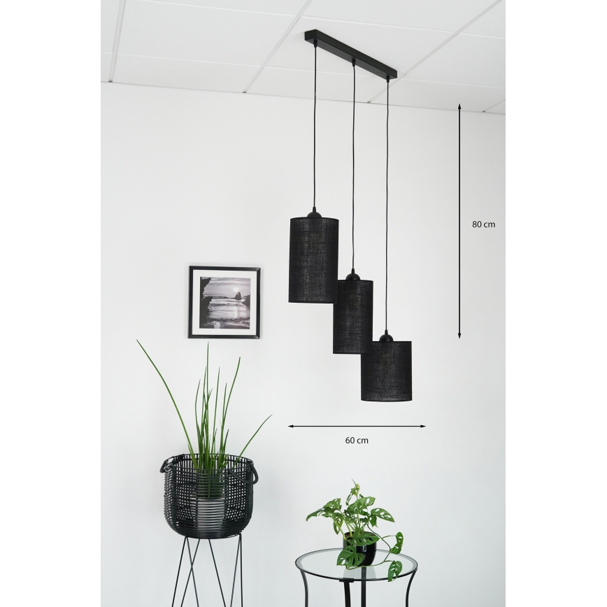 Brilagi - Chandelier on a string TUBES 3xE27/15W/230V black