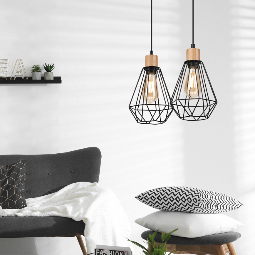 Brilagi - Chandelier on a string WOODY BASKET 2xE27/60W/230V oak