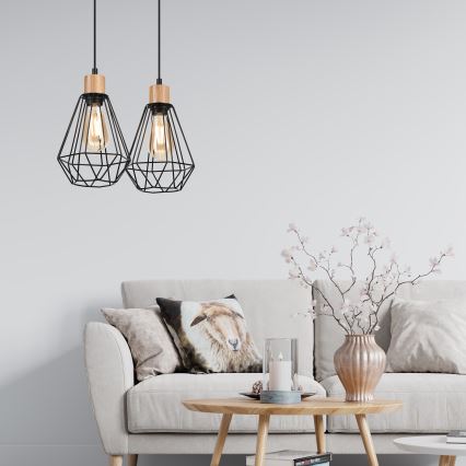Brilagi - Chandelier on a string WOODY BASKET 2xE27/60W/230V oak