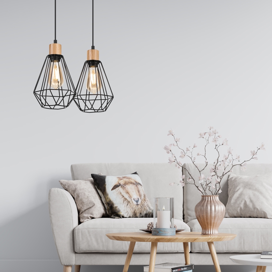 Brilagi - Chandelier on a string WOODY BASKET 2xE27/60W/230V oak