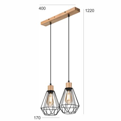 Brilagi - Chandelier on a string WOODY BASKET 2xE27/60W/230V oak