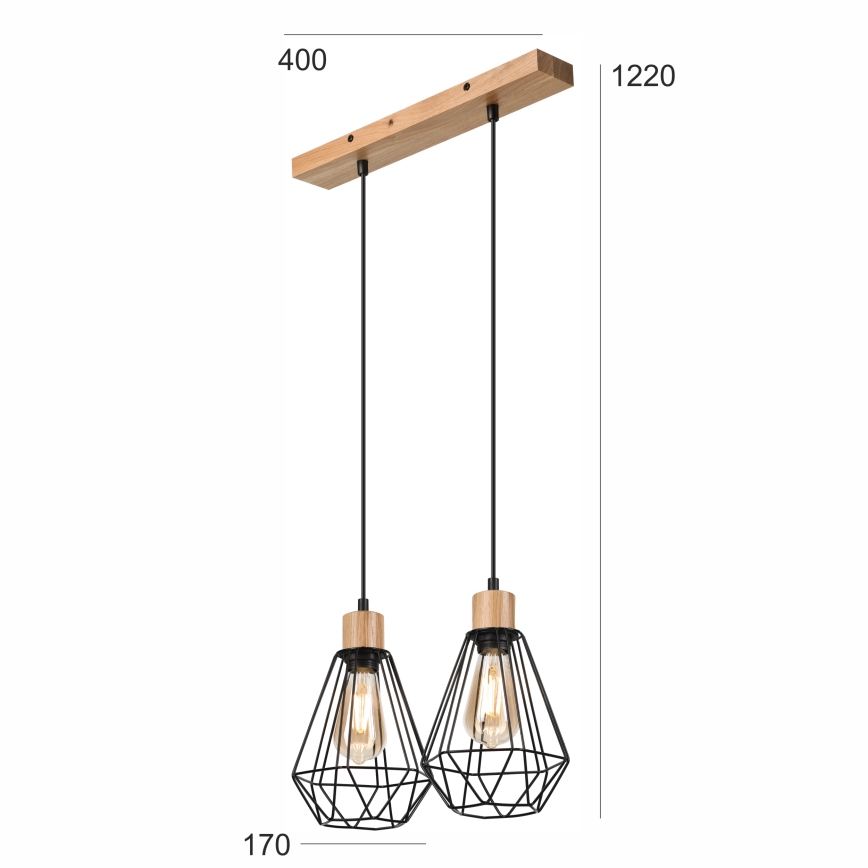 Brilagi - Chandelier on a string WOODY BASKET 2xE27/60W/230V oak