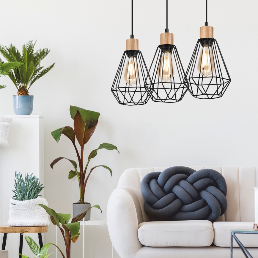 Brilagi - Chandelier on a string WOODY BASKET 3xE27/60W/230V oak